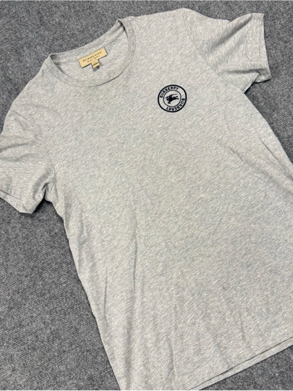 Burberry Men’s S Embroidered Logo T-Shirt Grey Melange Crew Neck 100% Cotton